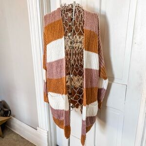 Striped Open-Front Cardigan Sweater With Pockets-Sz. M/L